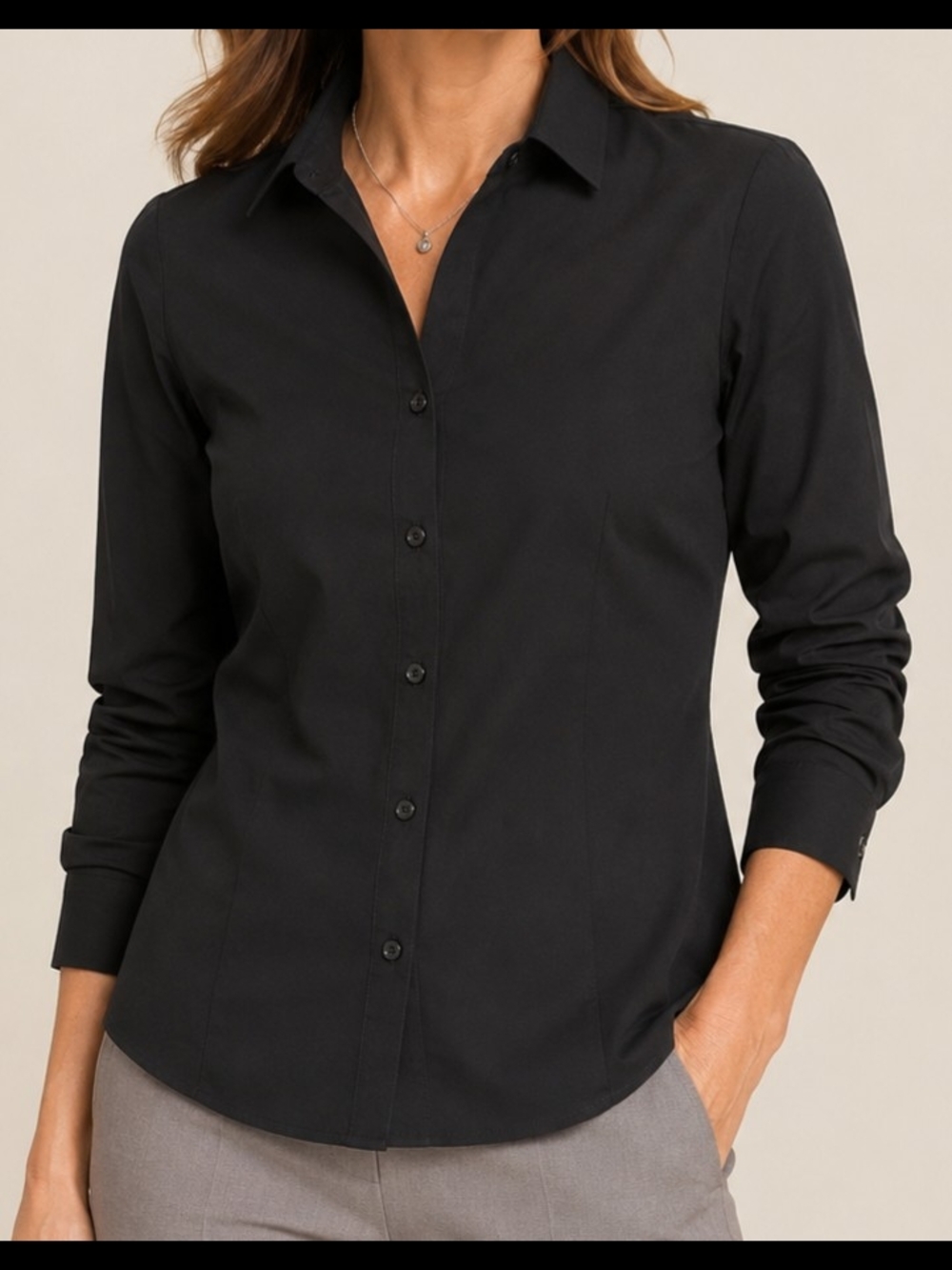 Chico’s Black No-Iron Coolmax Button Down Shirt Size 2 Large Career Office